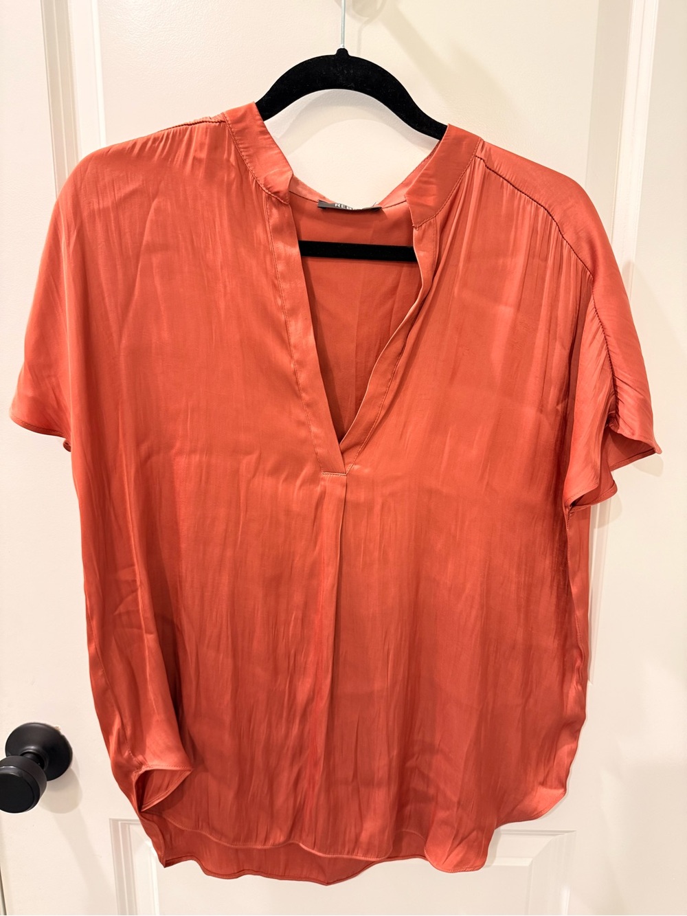 The Reset V-Neck Satin Blouse in Rust Orange